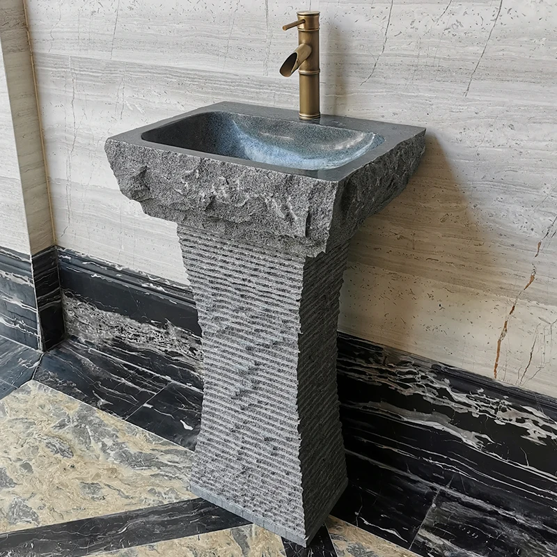 Courtyard Stone Wash Basin Integrated Outdoor Stone Washbasin Balcony Garden Pool Floor Art Pedestal Basin