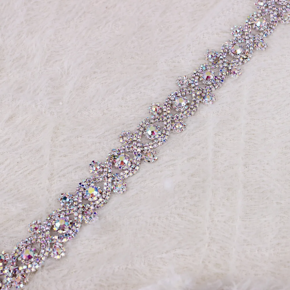 1 Yard Silver AB Rhinestones Bridal belt diamond wedding dress belt crystal satin wedding sash for wedding dress accessory