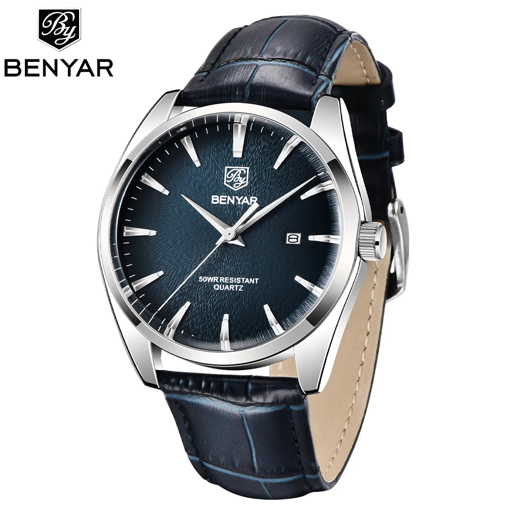 BENYAR Men Quartz Wristwatches 30M Waterproof Men Leather Military Watch for Men  relojes Fashion Casual Men watch montre