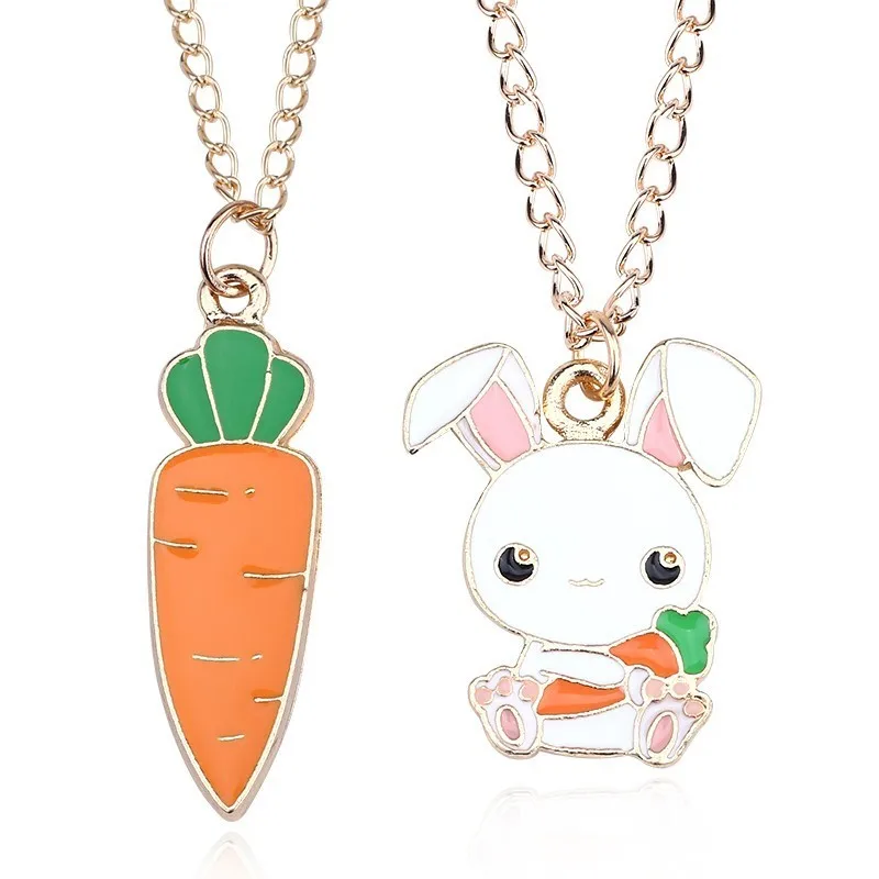 Cute Cartoon Rabbit Necklace Carrot Charm Pendant Fashion Enamel Bunny Animal Necklaces For Women Girls Christmas Gifts Collares