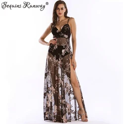Sexy perspective Mesh Sequin maxi summer Dress women vintage bodycon Long Dresses woman night club party dress clothes vestidos
