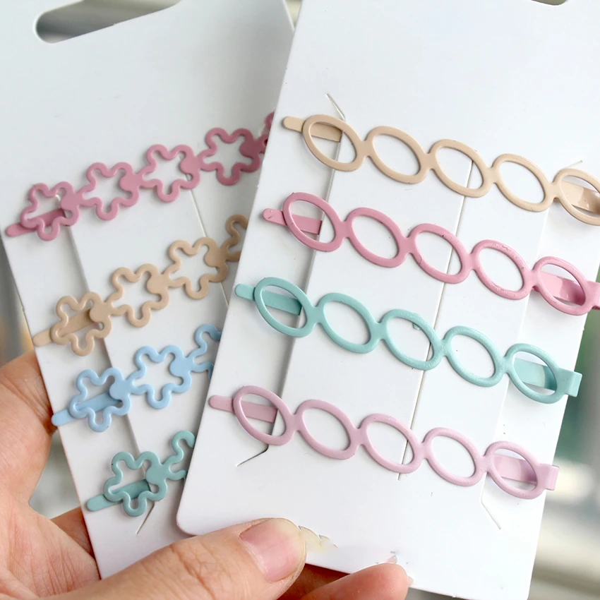 4 قطعة/المجموعة الملونة الحب الجوف سبائك الجانب كليب إكسسوارات الشعر دبوس الحلوى اللون الأطفال دبابيس الشعر أداة زخرفة