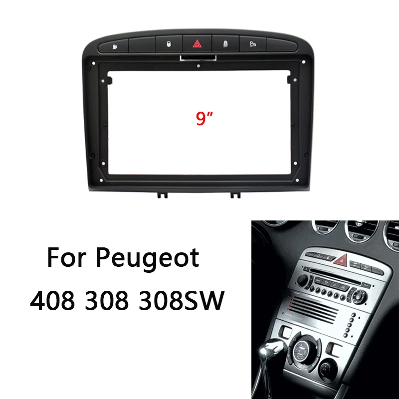 9 Inch Car Radio Frame Kit For Peugeot 308 408 2007-2013 Auto Stereo Dash Panel Mounting Fascia Trim Bezel Faceplate