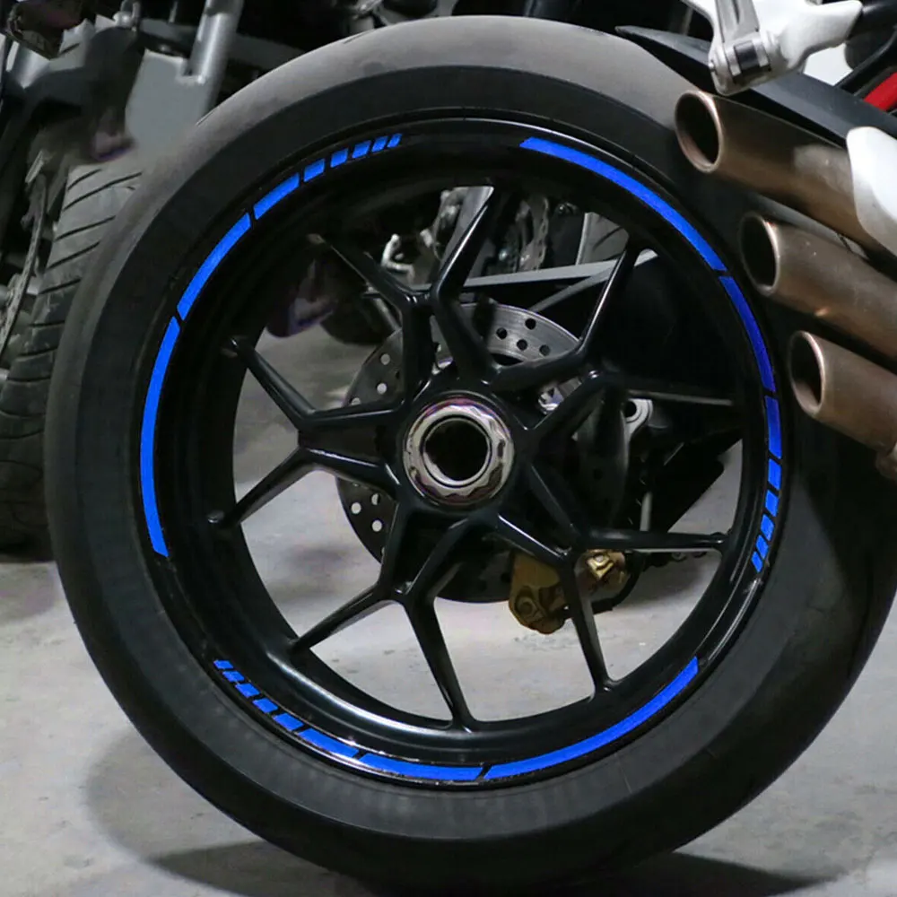 Red/Blue Motorcycle Bike Car Wheel Tire Stickers Reflective Rim Stripe Tape Auto Decals for 17\'\'-19\'\' Wheel Rim Car Accessories
