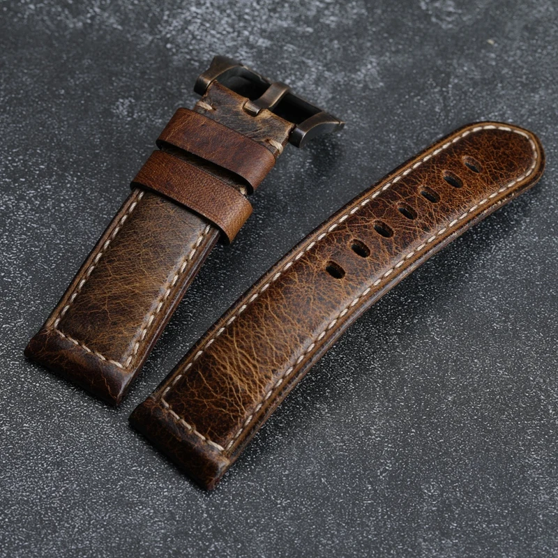 Hand-Made Leather Watchband Suitable For PAM111 441 Italian Top Layer Leather Strap, Oil Wax Leather 20 22 24 26MM Male Strap