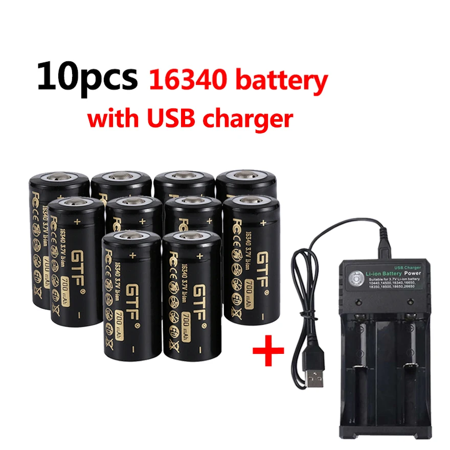 

High Quality CR123 16340 Battery 3.7V 700mAh CR123A Rechargeable Li-ion Battery for LED Flashlight+ 16340 18650 Cell USB Charger