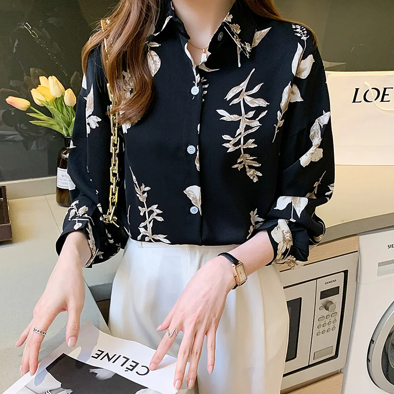 Fashion flower printing ladies shirts Women\'s Blouses Spring Autumn Long Sleeve Shirts Tops Blusas Mujer