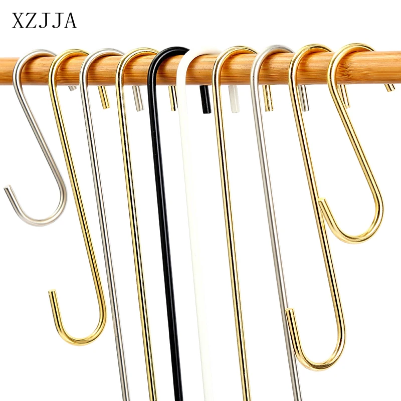 XZJJA 2Pcs Metal 10-30cm S Shaped Hooks Kitchen Bathroom Sundries Organizer Clothing Store Clothes Hanger Long Display Hooks