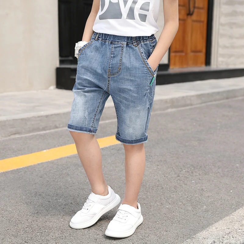 IENENS  Summer Jeans Child Boys Shorts Thin Soft Trousers 4-11 Years Bottoms Kids Casual Cowboy Clothes Light Blue Denim Pants