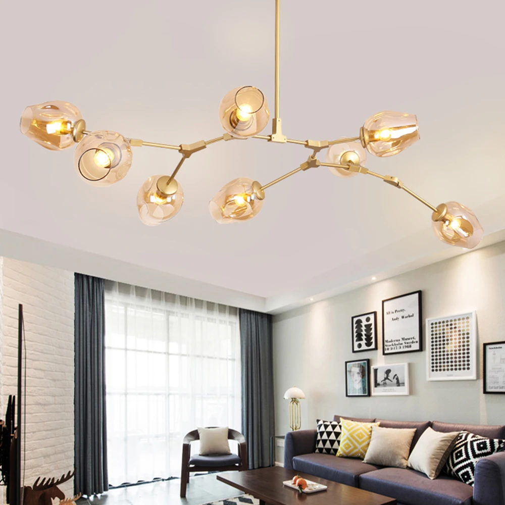 

4Color Modern Nordic Art Glass Chandelier Black Gold Chandelier Loft Living Room Bedroom For Home Decoration Hanging Lamp