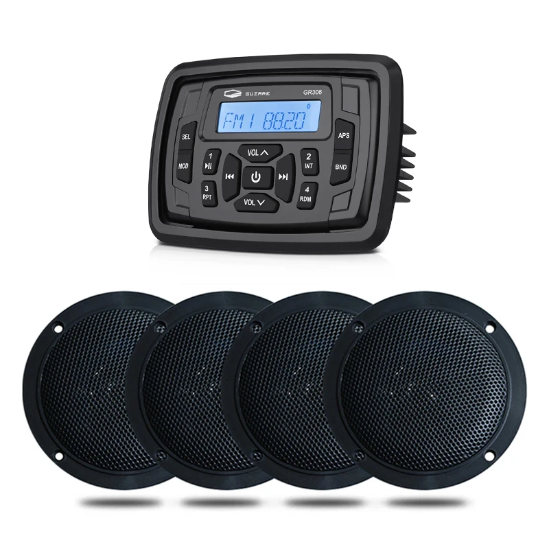 

Marine Stereo Bluetooth Boat Audio System Radio AM FM Receiver MP3 Player For RV Yacht Golf Cart+2 Pair 4Inch Waterproof Speaker