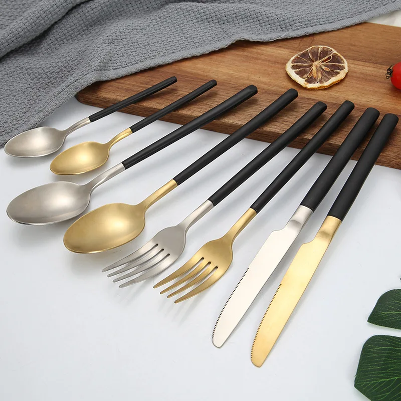 304 stainless steel knife fork spoon tableware set square shank wire drawing sanding steak knife and fork gift cutlery