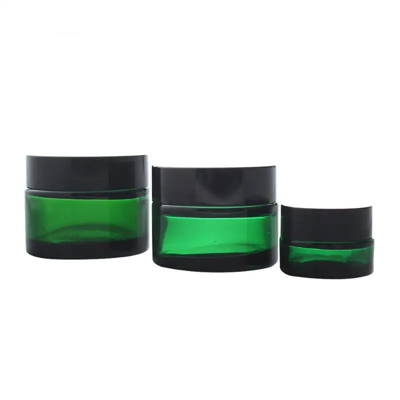 

Green Glass Jar Cosmetic Lip Balm Cream Jars Round Glass Test Tube with inner PP Liners 20g 30g 50g Cosmetic Jar LX9312