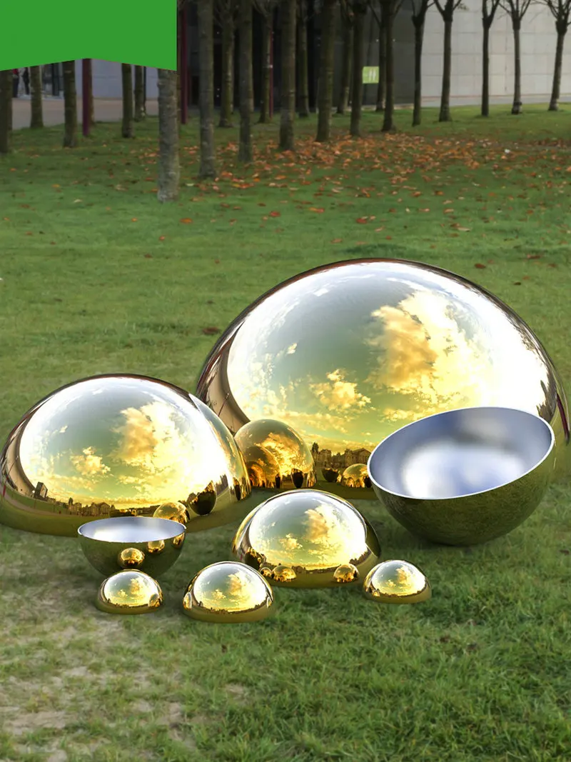 HQ HP01 Polished Gold Color Decorative Garden Stainless Steel Hollow Half Ball All Season Outdoor Decoration Hemisphere