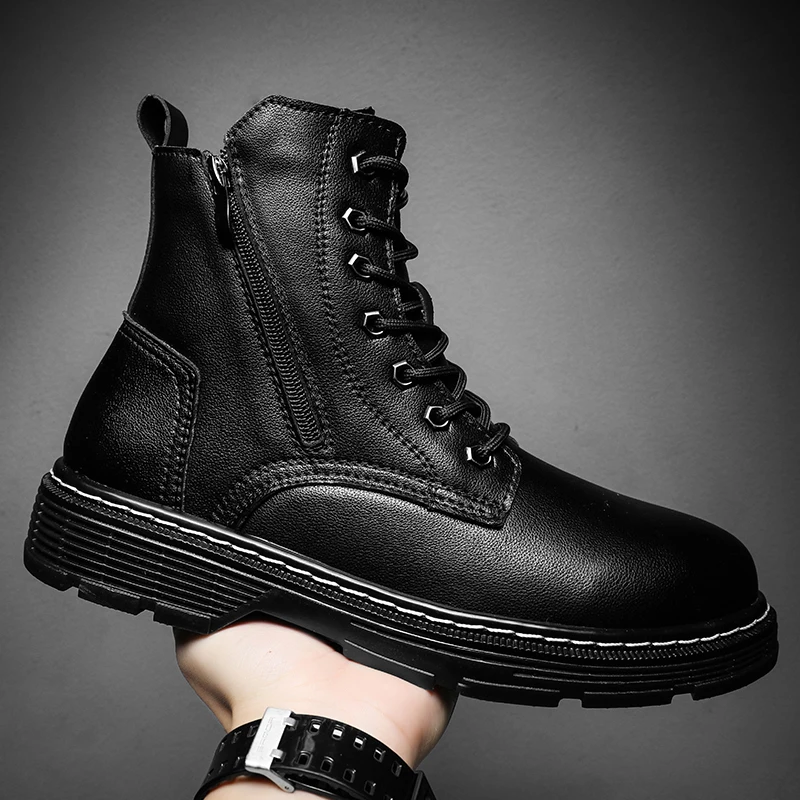 

Men's casual leather boots winter plus size high top outdoor work boots anti-skid fashion comfort versatile tide cotton shoes