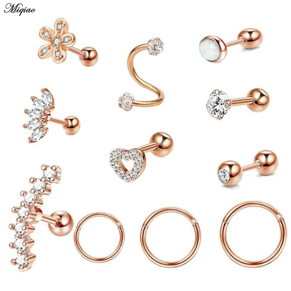 

Miqiao 1 Sets Zircon Thread Earrings Stainless Steel Ear Bone Nail for Woman Piercing Jewelry Earring Set Cartilage Earrings 16G