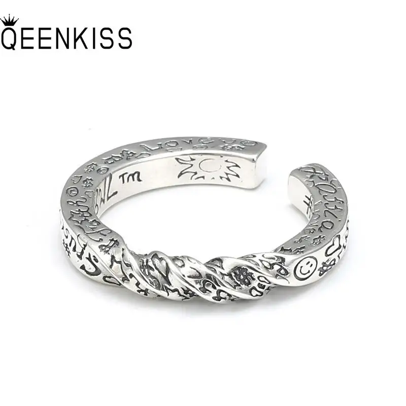 

QEENKISS RG6858 Jewelry Wholesale Fashion Single Male Man Birthday Wedding Gift Retro Distortion 925 Sterling Silver Open Ring
