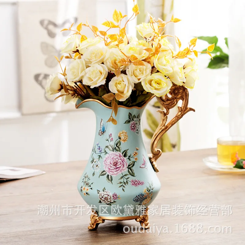 

wedding decoration accessorie American Ceramic Resin Garden Retro Vase Living Room Decoration Handicraft Flower Arrangement Gift