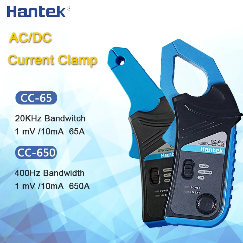 

Hantek Oscilloscope AC/DC Current Clamp Probe CC-65 CC-650 20KHz/400Hz Bandwidth 1mV/10mA 65A/650A with BNC Plug CC65 CC650