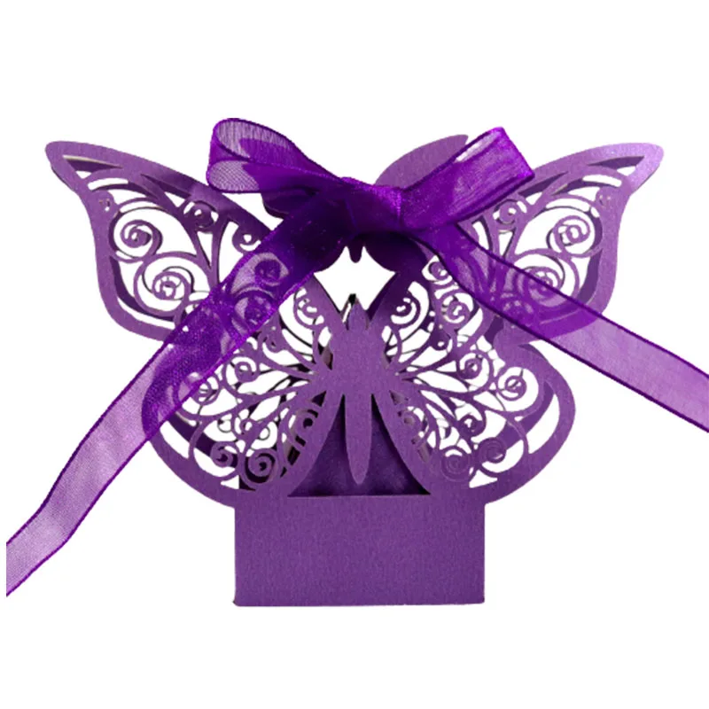 10Pcs Butterfuly Laser Cut Wedding Bridal Favors Gifts Box Candy Boxes With Ribbon Christening Baby Shower Wedding Party Decor