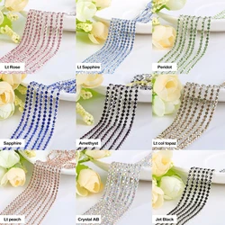 Sew on Crystal Rhinestones Chain 21 Color 3Yards/lot SS6 SS8 SS10 SS12 Silver Base Dense Claw fou Glass Rhinestone Trim