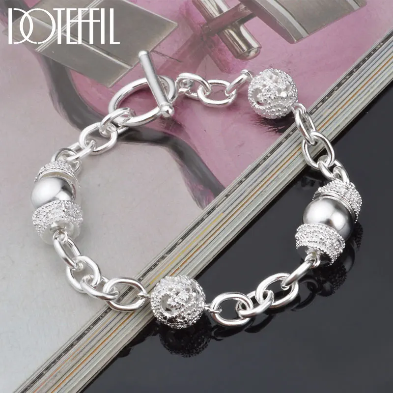 DOTEFFIL 925 Sterling Silver Charm Hollow Ball Bracelet For Woman Wedding Engagement Party Fashion Jewelry