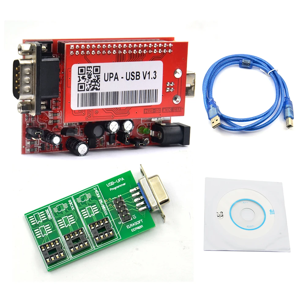 

UPA USB V1.3 Programmer Chip Tuning Tools Eeprom Reader with Full Set Adapter Main Board Connector Cable Car Diagnostic tool