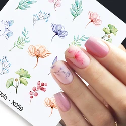 Harunouta-calcomanía y pegatina para uñas, agua de primavera, flor, hoja, árbol, verde, deslizador Simple de verano para manicura, arte de uñas, marca de agua