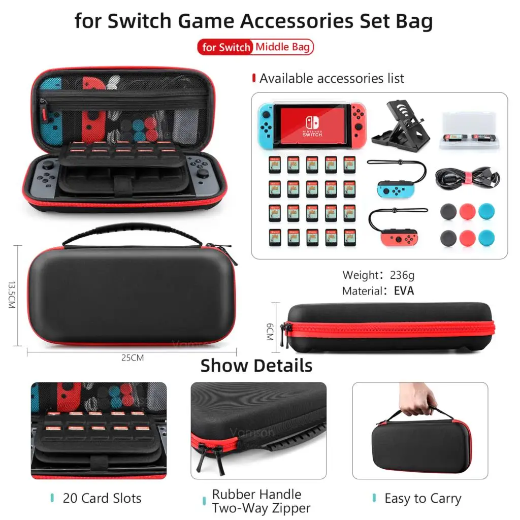 Vamson for Nintendo Switch Accessories Mech Protective Sleeve Travel Carrying Case Game Accessories Set for Nintend NS Bag NS03
