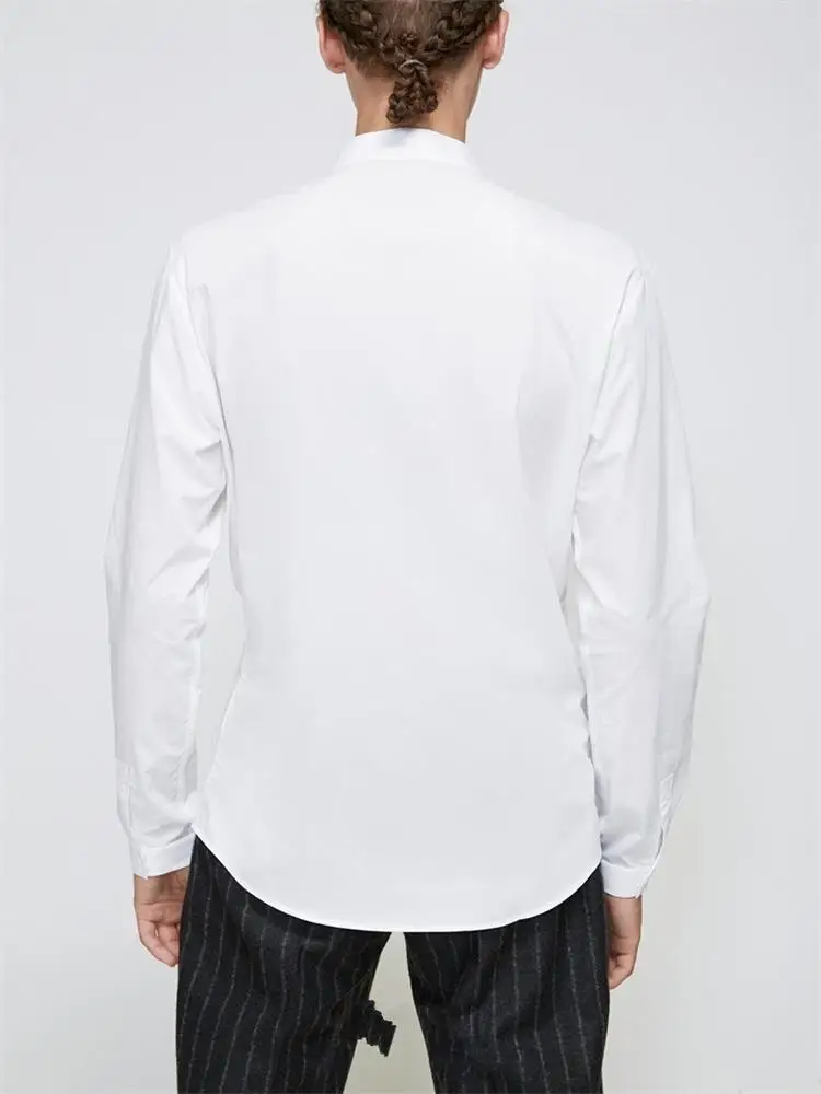 Men's New Hair Stylist Fashion Standing Collar Slim Shirt Urban Youth Trend Classic White Casual Large Shirt