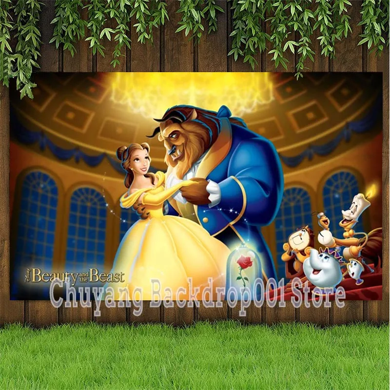 Beauty And The Beast Backdrop Princess Girls Birthday Party Photo Background Baby Shower Photocall Prop Decoration Banner