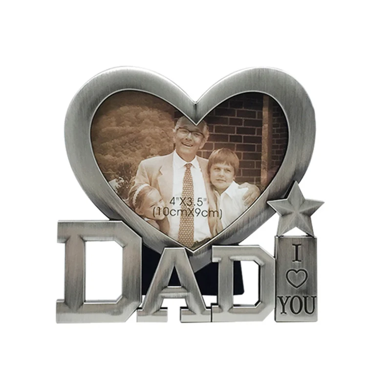 Vintage Decor Photo Frame Art Heart Shape Pictures Frames DIY I Love You Dad Desk Decor for Father Day Gift Family Home Ornament