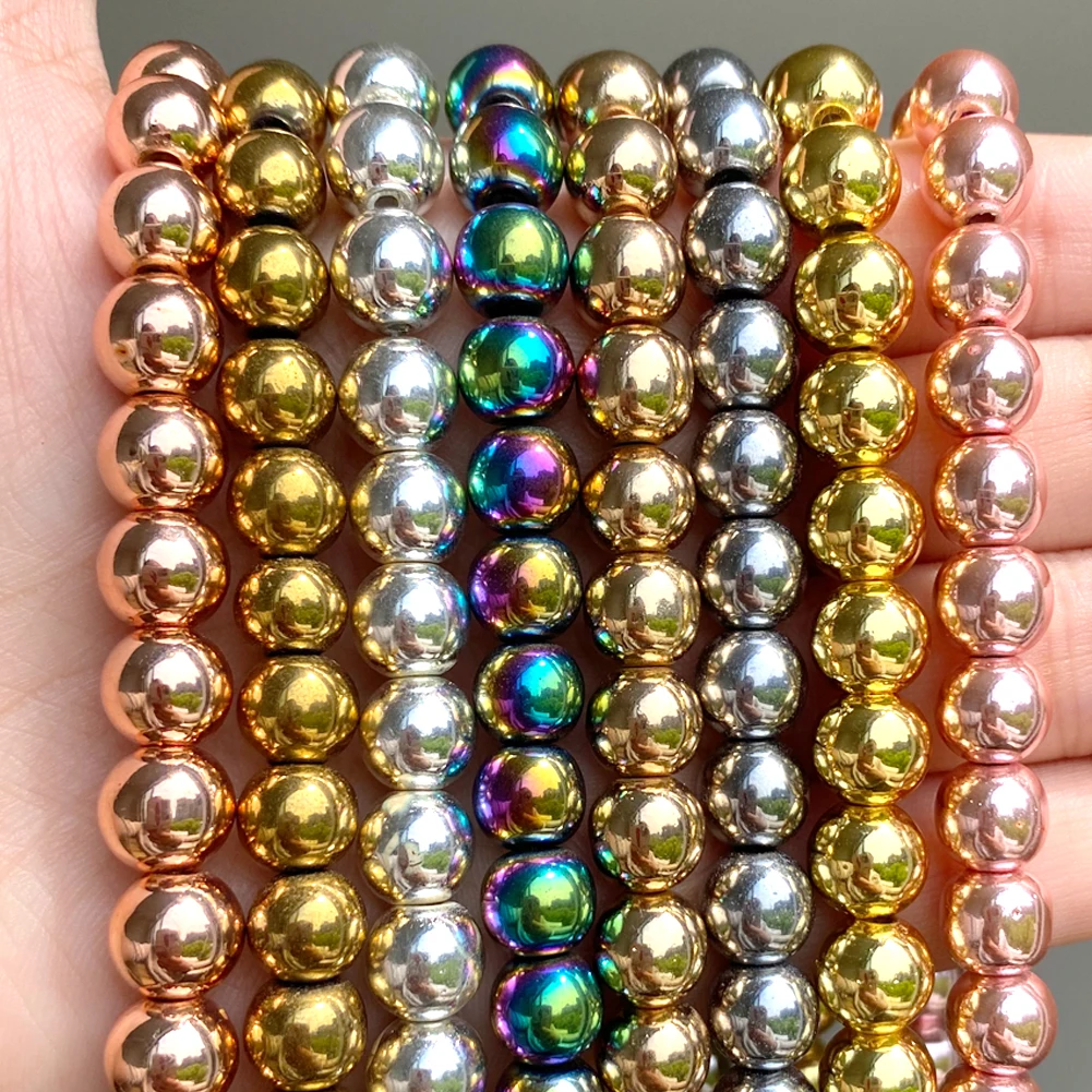 Natural Minerals Stone Beads Smooth Hematite Loose Spacer Beads for Needlework DIY Jewelry Making Bracelet Necklace 15'' Perles