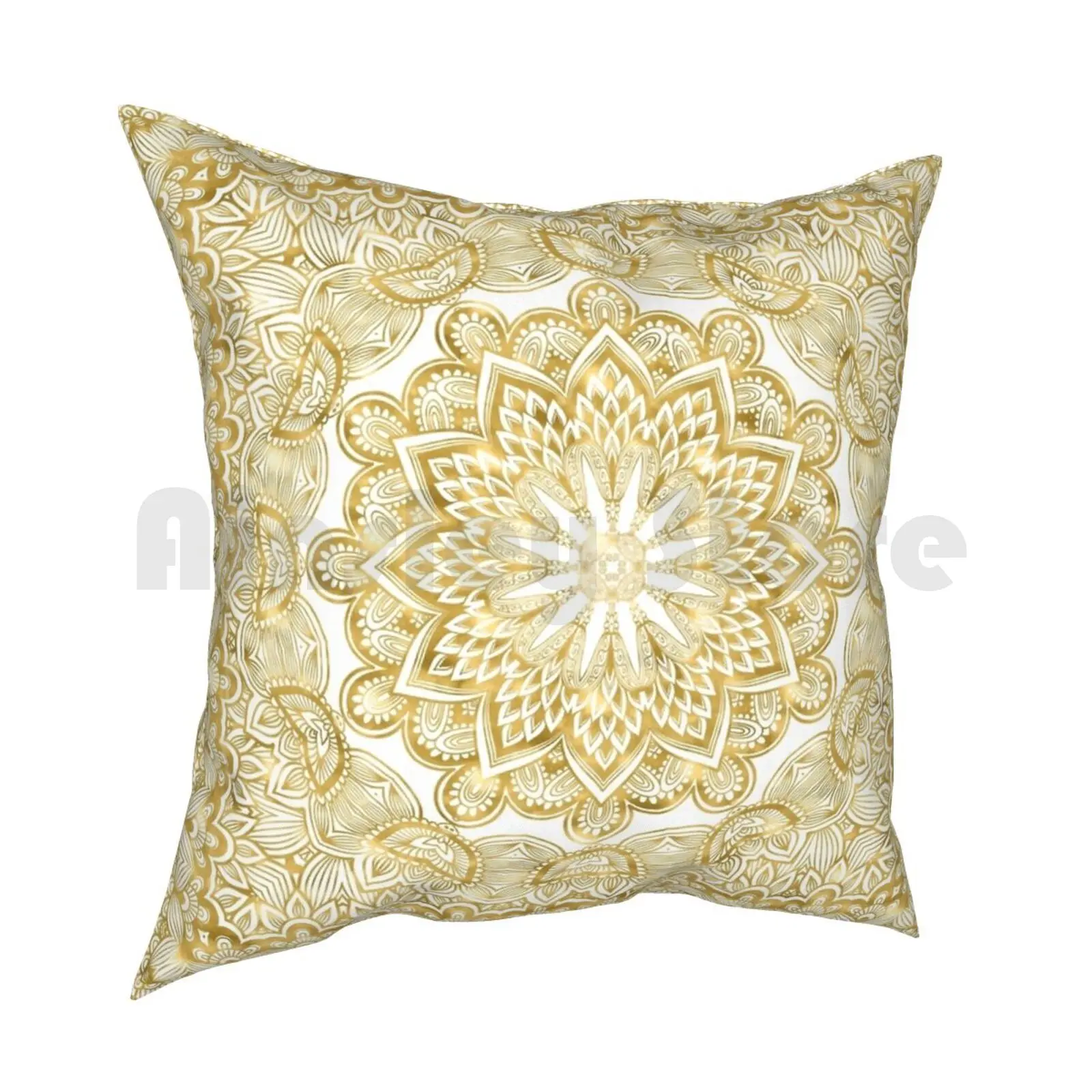 Espresso Pattern Mandala In Gold Pillow Case Printed Home Soft Throw Pillow Mandala Pattern Gold Geometric Symmetry