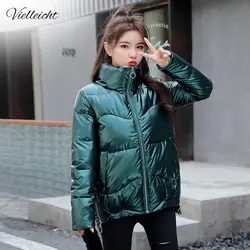 Vielleicht 2020 Autumn Women's Winter Coats Fashion Silver Stand Collar Parkas Winter Jacket Women Pockets Padded Cotton Coat