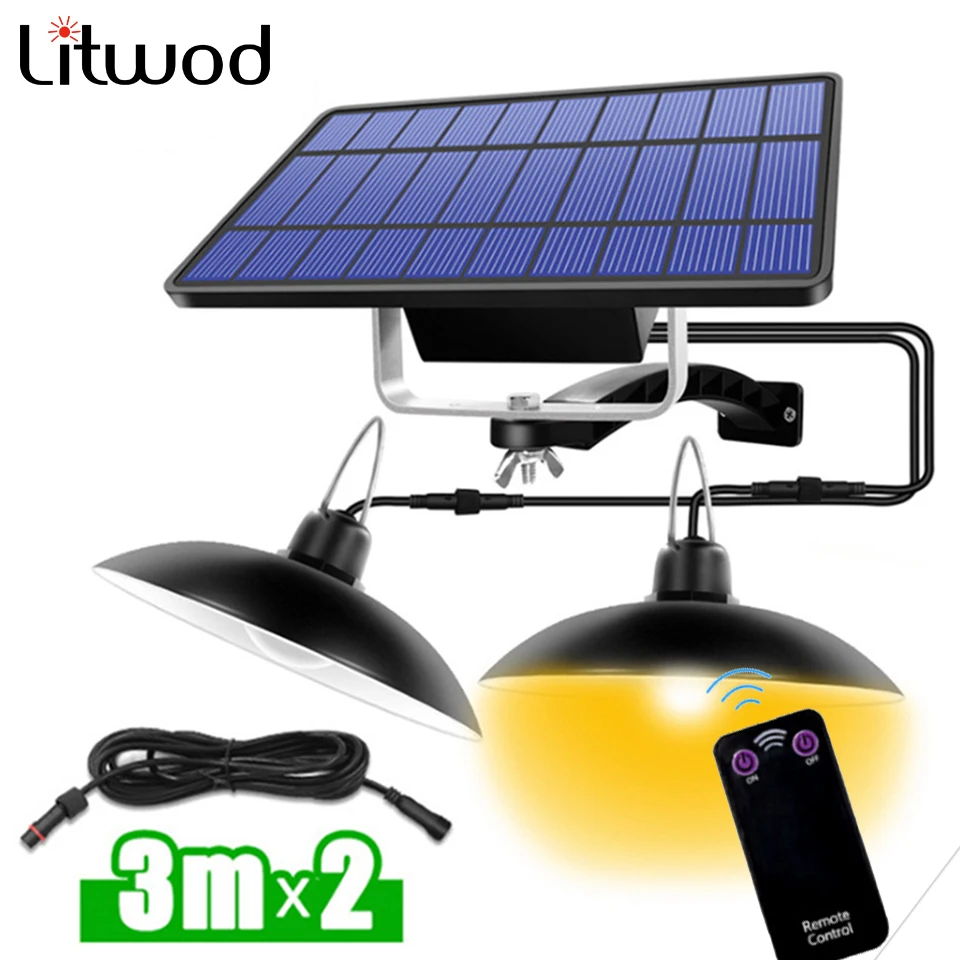 

16 LED Solar Pendant Light Double Head Outdoor Solar Indoor Lamp With Line Warm White Home Garden Yard for Camping