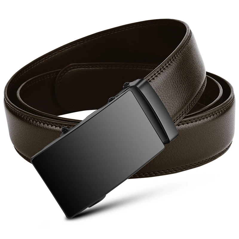 Ceinture en cuir véritable pour hommes, sangle de taille de luxe, noir, automatique, structure, environnement, marque célèbre, affaires, qualité supérieure