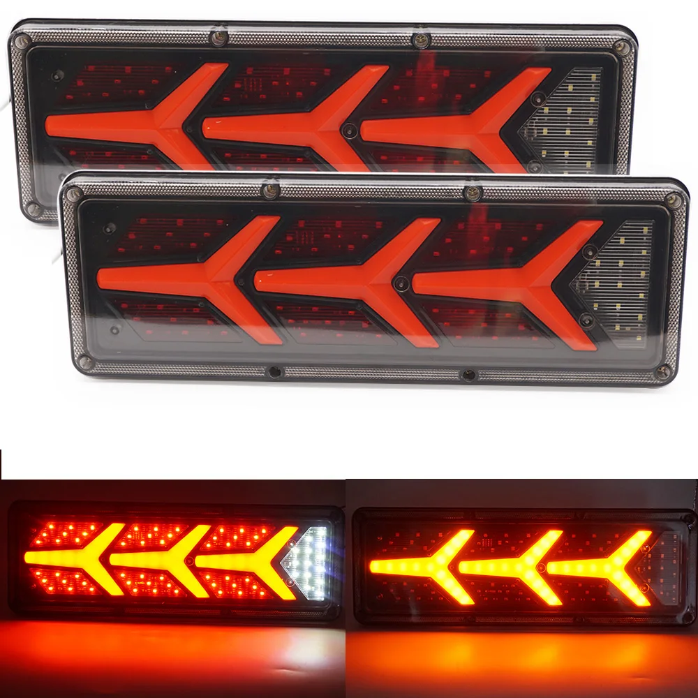 2Pcs 12/24V Universal Led Rear Stop Tail Ligths Waterproof Heavry Truck Trailer rear lamp strobe light Flowing Turn Signal Lamp