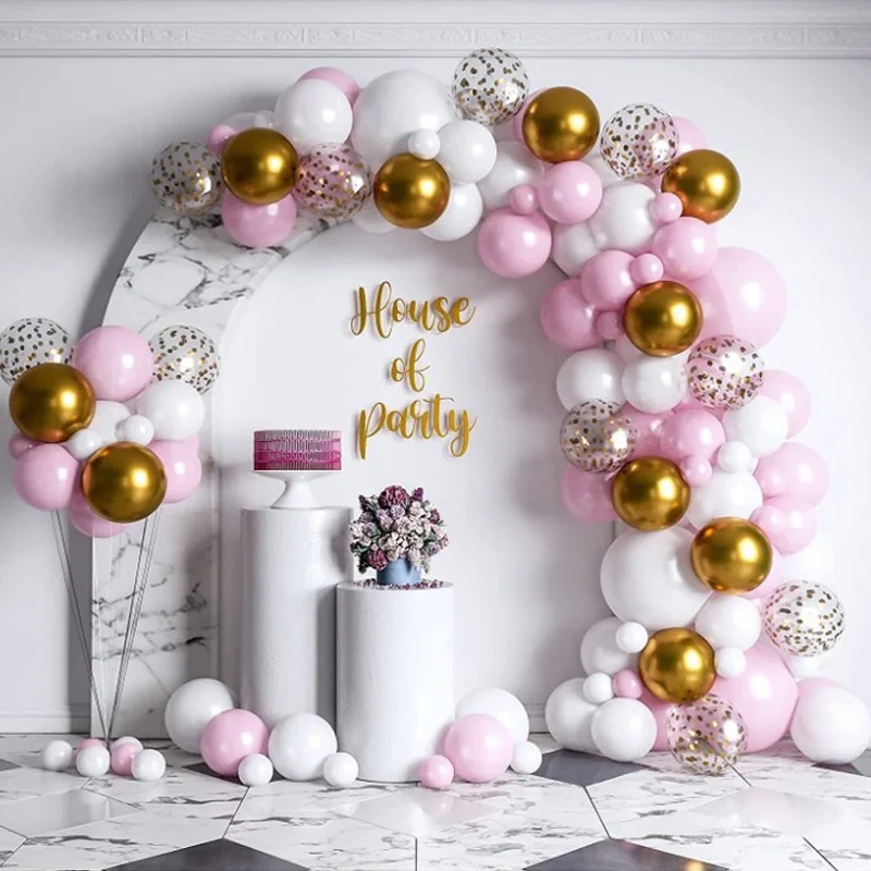 108pcs White Pink Metal Gold Balloons Garland Arch Gold Confetti Balloon Baby Shower Girl Birthday Party Decoration Wedding Deco