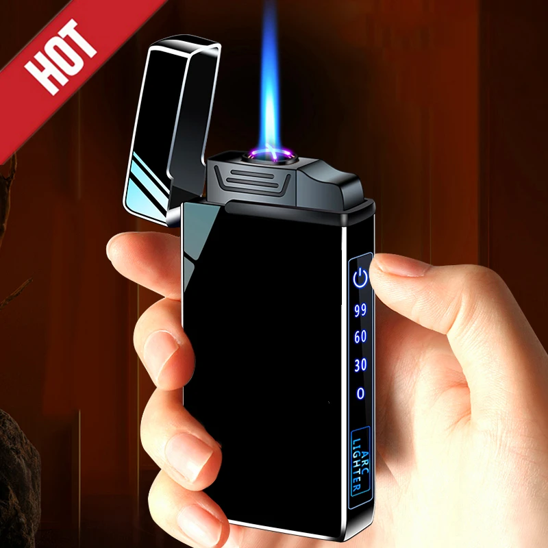 Windproof Double Arc Lighter USB Electric Plasma Cigarette Lighter, Suitable For Men\'s Gift Gadget Cigar Lighter With LED Power