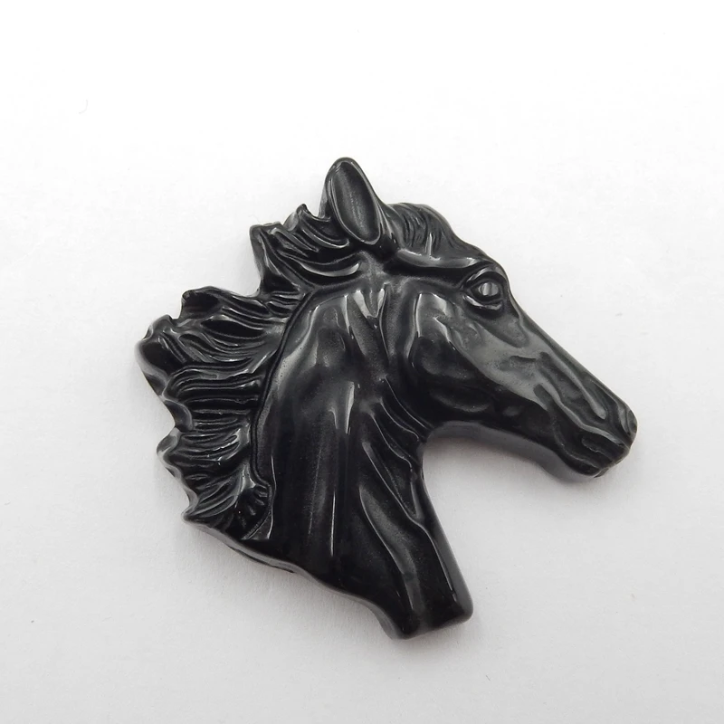 

Natural Carved Horse Head Obsidian Pendant Bead,Jewelry accessories,Jewelry Gift Gemstone 40x43x8mm，20.5g