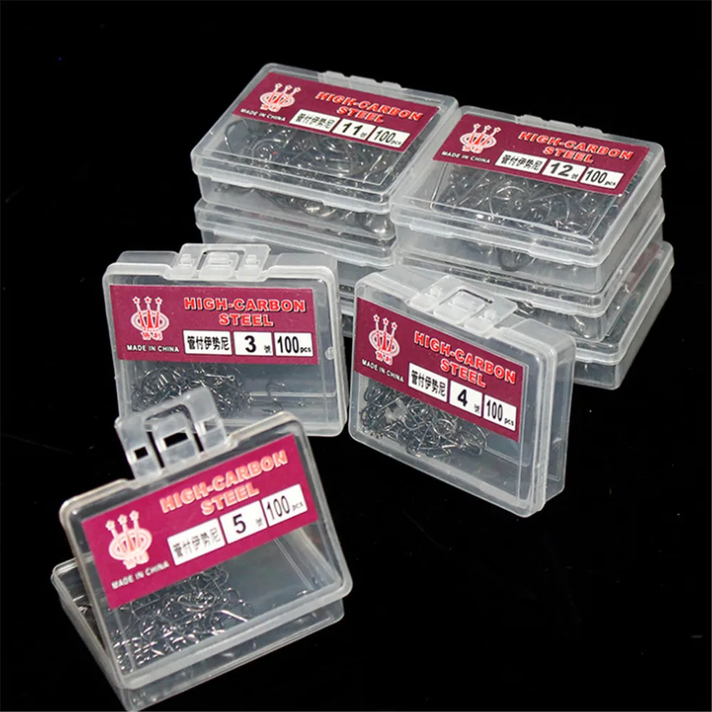 100pcs/Box High Carbon Steel Fishing Hooks Barbed  3#-12# Series Worm Pond Fishing Bait  Holder Jig Hooks Hole Accessories