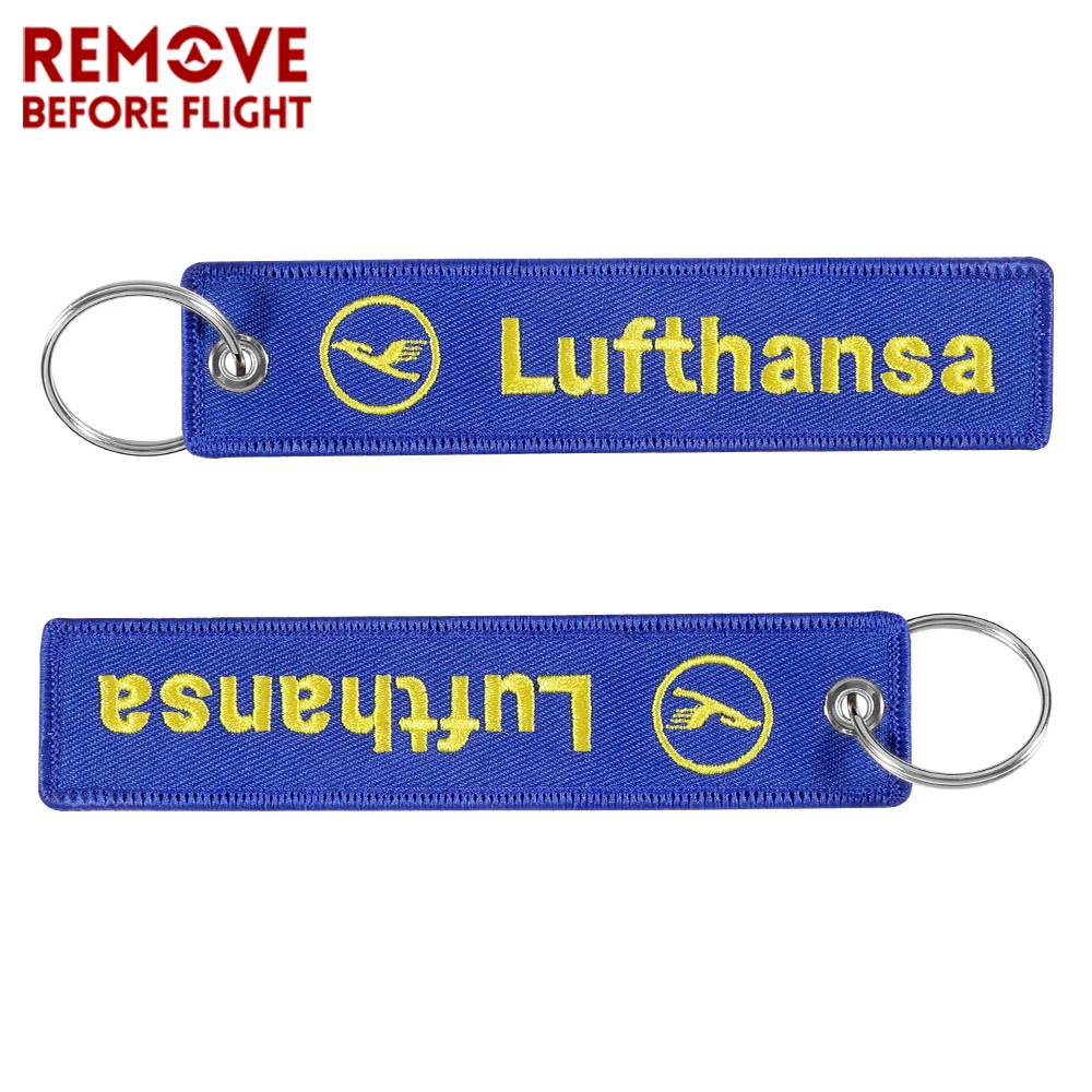 50 PCS Jewelry Key Tag Label Embroidery Blue Lufthansa Keychains Fashion Keyrings Flight Crew Pilot Key Chain for Aviation Gifts