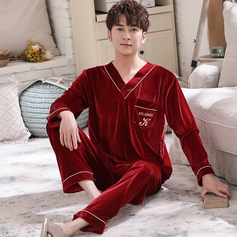 Young Lover Pajamas Gold Velvet Women Long Sleeve Autumn Winter Pyjama Loose Men Couple Pijama Set Warm Sleepwear Top+ Pant