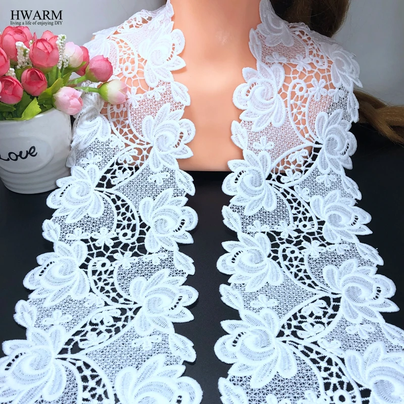 HWARM 5yard 11.1cm New african lace fabric white arts craft sewing fabric water soluble hollow out milk silk curtain decoration