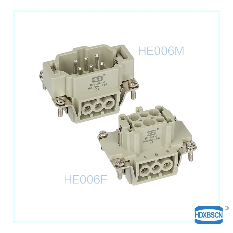 HDXBSCN Heavy Duty plug Connector HDC HE-006 F/M 6pin 16A power connectors rectangular aviation plug