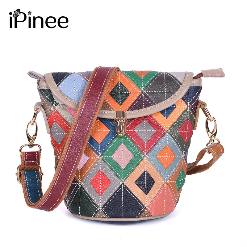 

iPinee women's genuine leather handbag patchwork shoulder bag women leather handbags ladies crossbody bags