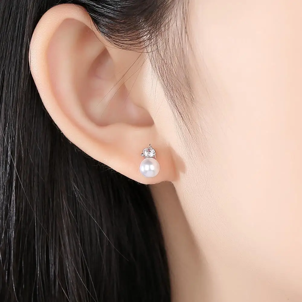 HUAMI Fashion Stud Earrings Pearl AAA Zircon Women Fine Jewelry Plated 18K Gold Earrings Gift for Friend Wholesale Accessories