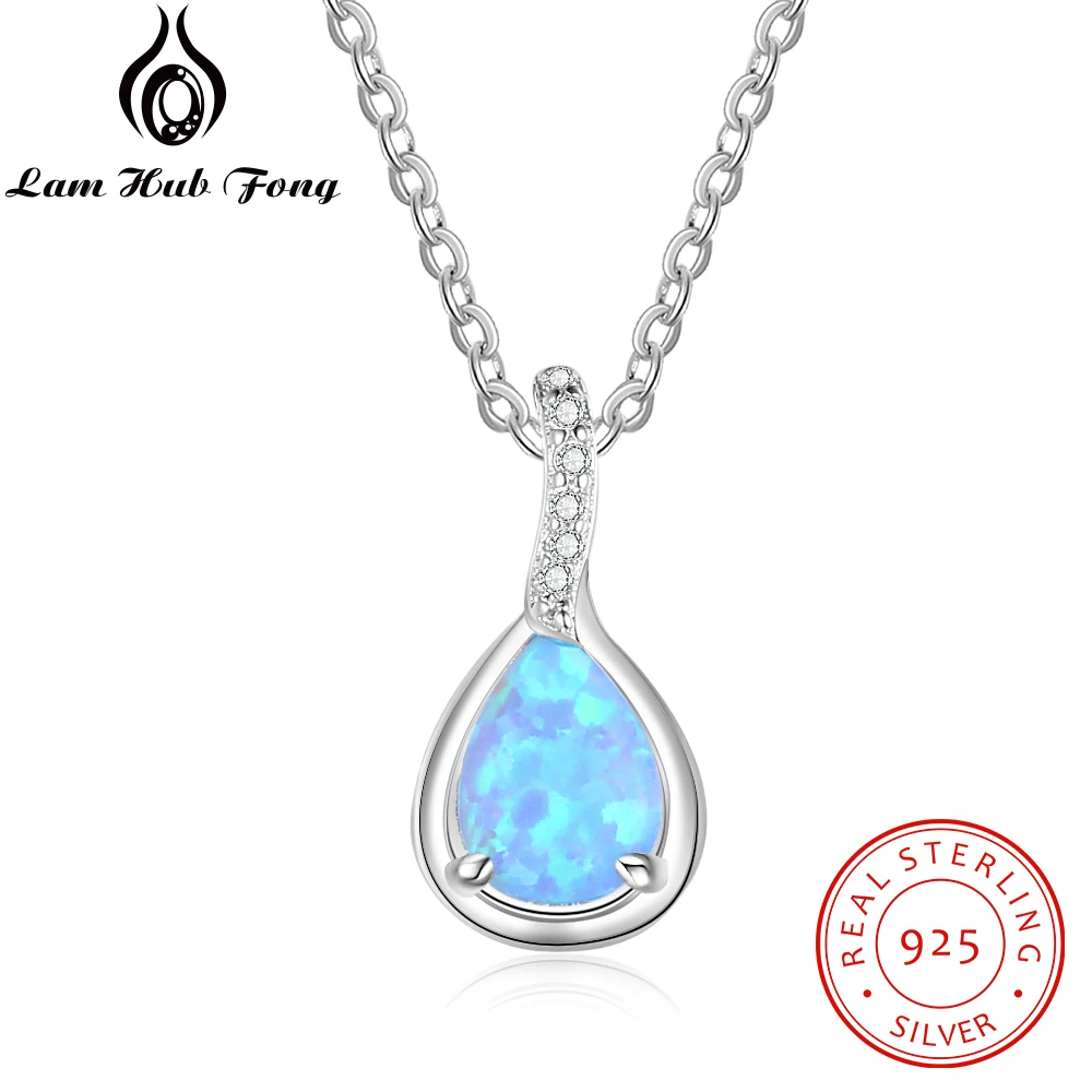 925 Sterling Silver Opal Necklaces for Women Water Drop Pendant Necklace Cubic Zirconia Jewelry Wedding Gift  (Lam Hub Fong)