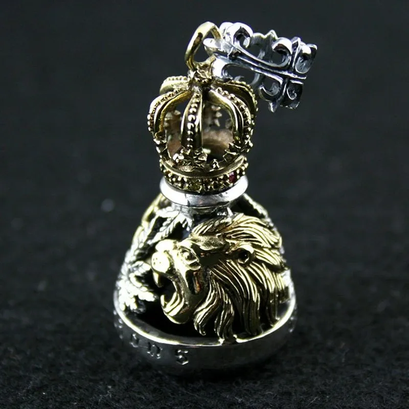 

Rv three-dimensional sculpture vintage gold lion king bell pendant silver pendants